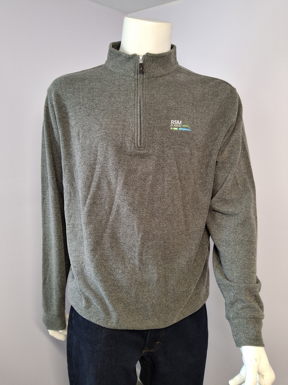 Peter Millar Men's XL Gray 1/4 Zip Fleece Mock Neck Embroidered RSM Clasic